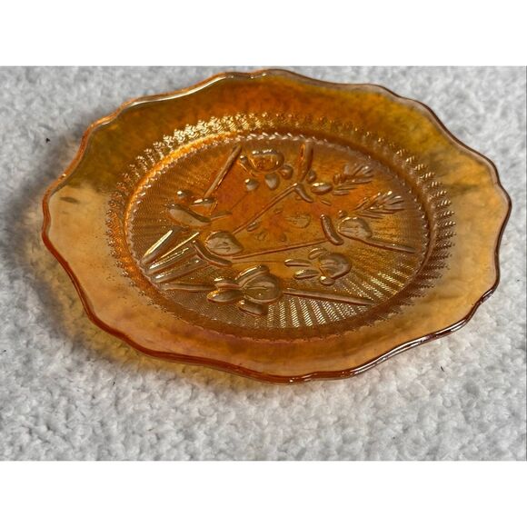 Vintage Jeanette Glass Marigold Iridescent Iris & Herringbone Carnival Glass Des - Picture 3 of 8